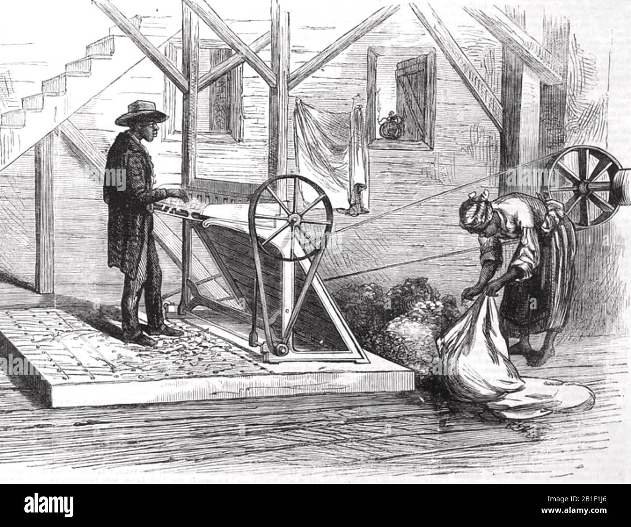 COTTON GIN on  a  southern American state in 1871 Stock Photo