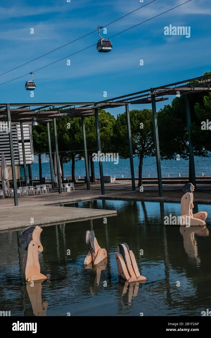 Lago das Tágides is a sries of sculptures by Portuguese artist Joao Cutileiro that appear to float on water Stock Photo