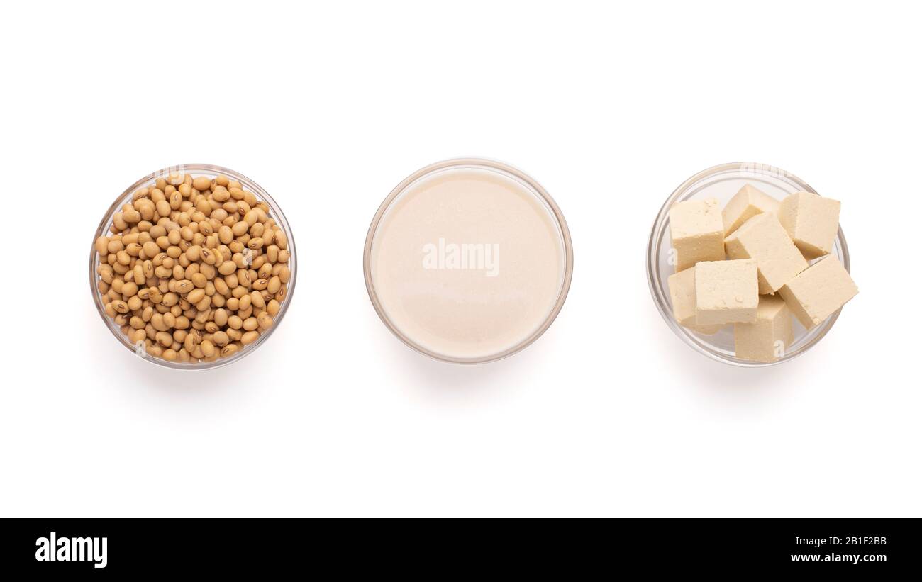Soy products for good health. Soybeans, soy milk, tofu Stock Photo Alamy
