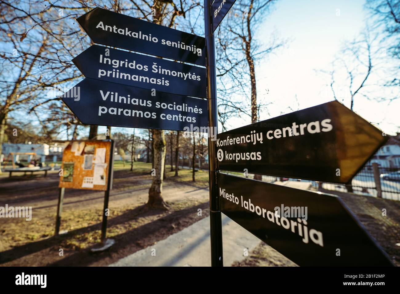 A signpost in Vilnius Techpark Stock Photo