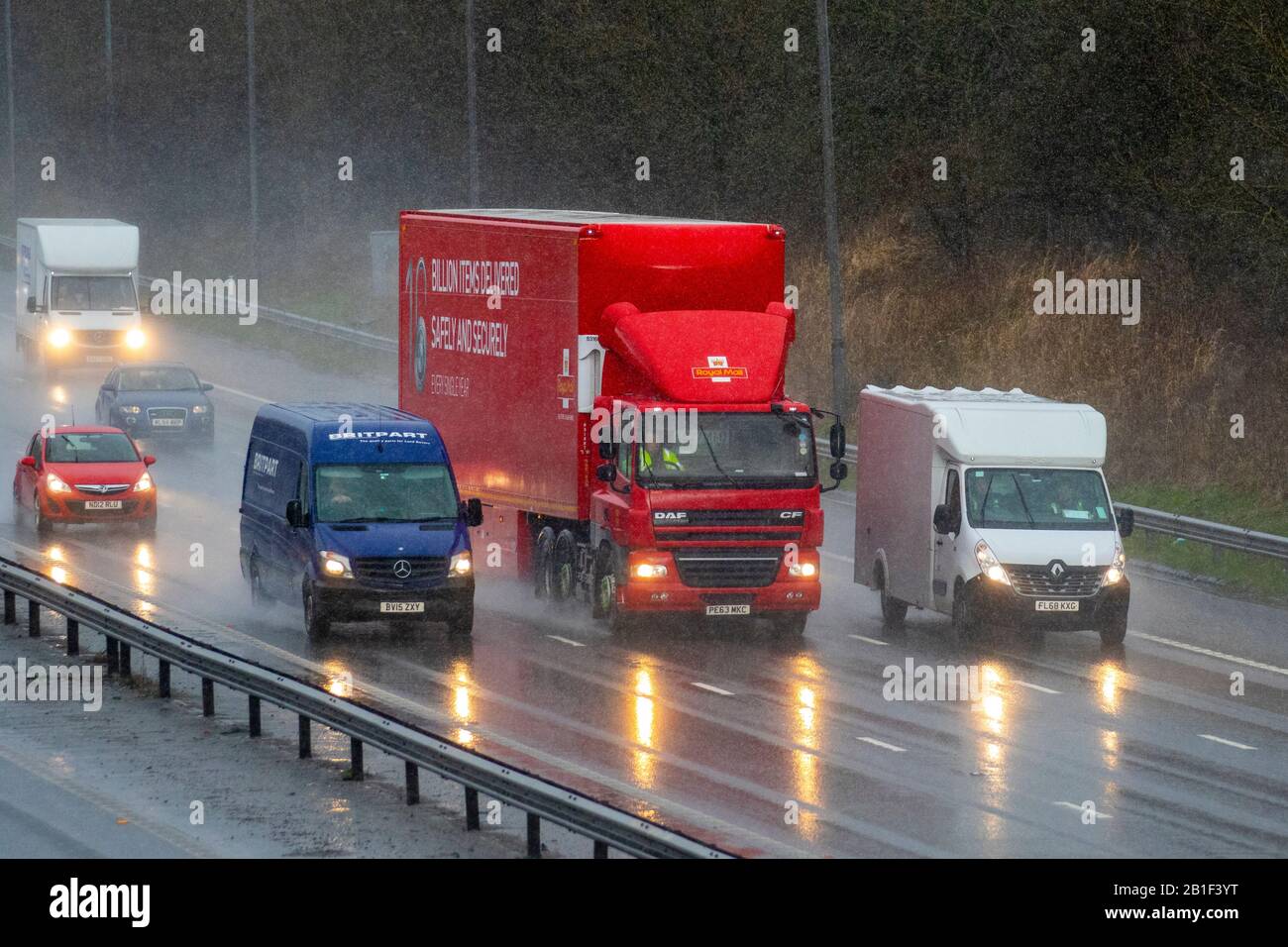 Chorley, Lancashire. 25th February, 2020. UK Weather, Heavy rain, hail