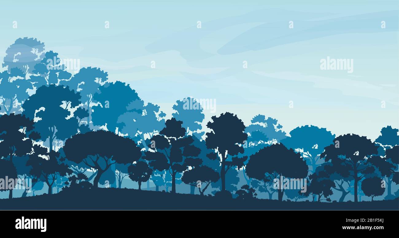 forest trees silhouettes , nature landscape background Stock Photo - Alamy