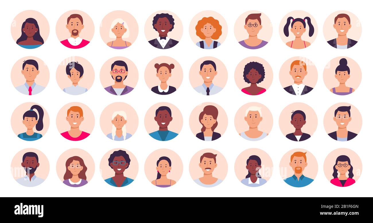 People Avatar Smiling Human Circle Portrait Female And Male Person Round Avatars Flat Icon Vector Illustration Collection Stock Vector Image Art Alamy