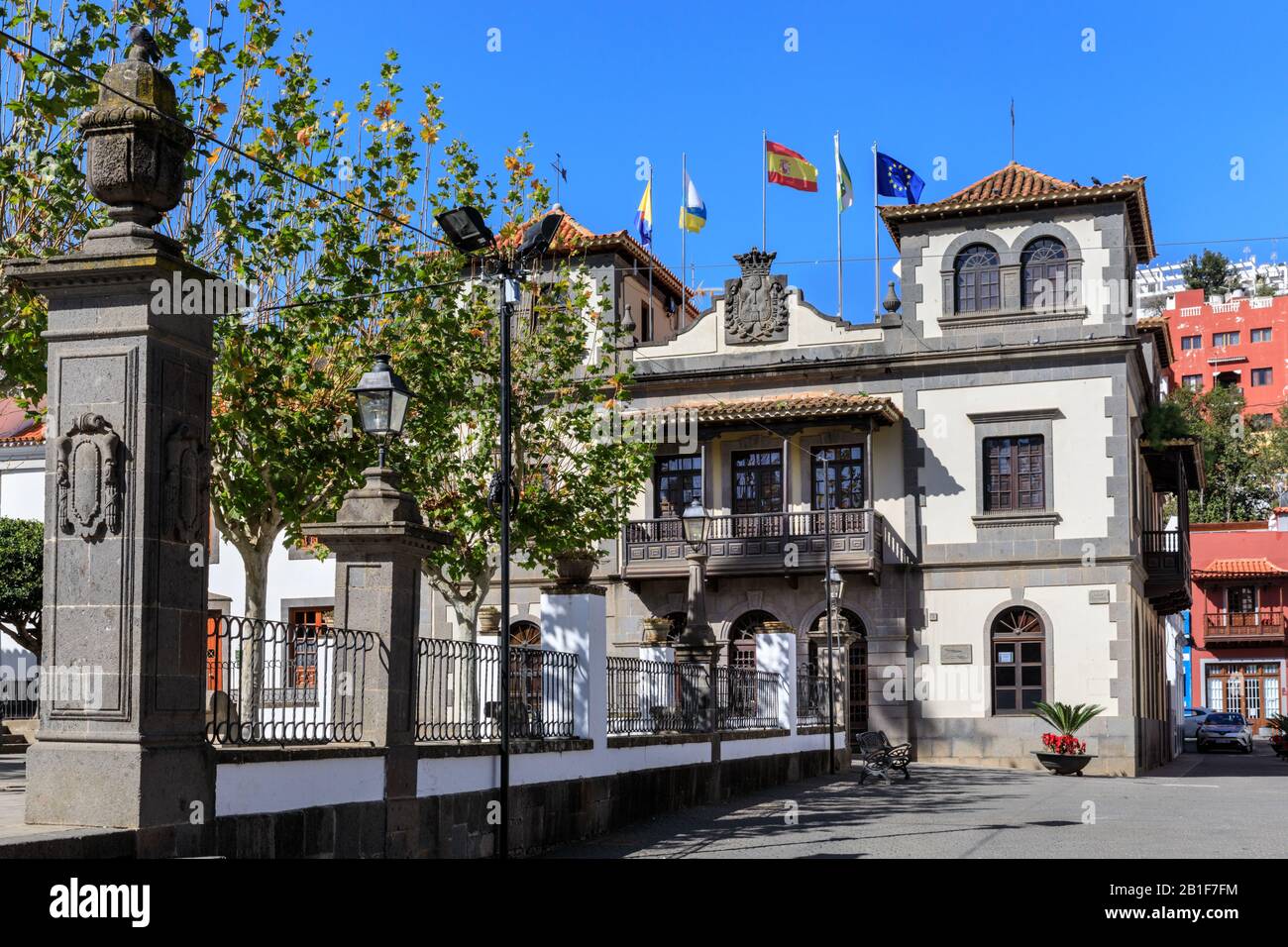Teror town hall, historic municipal building and architecture in Teror, Gran Canaria, Canary Islands Stock Photo