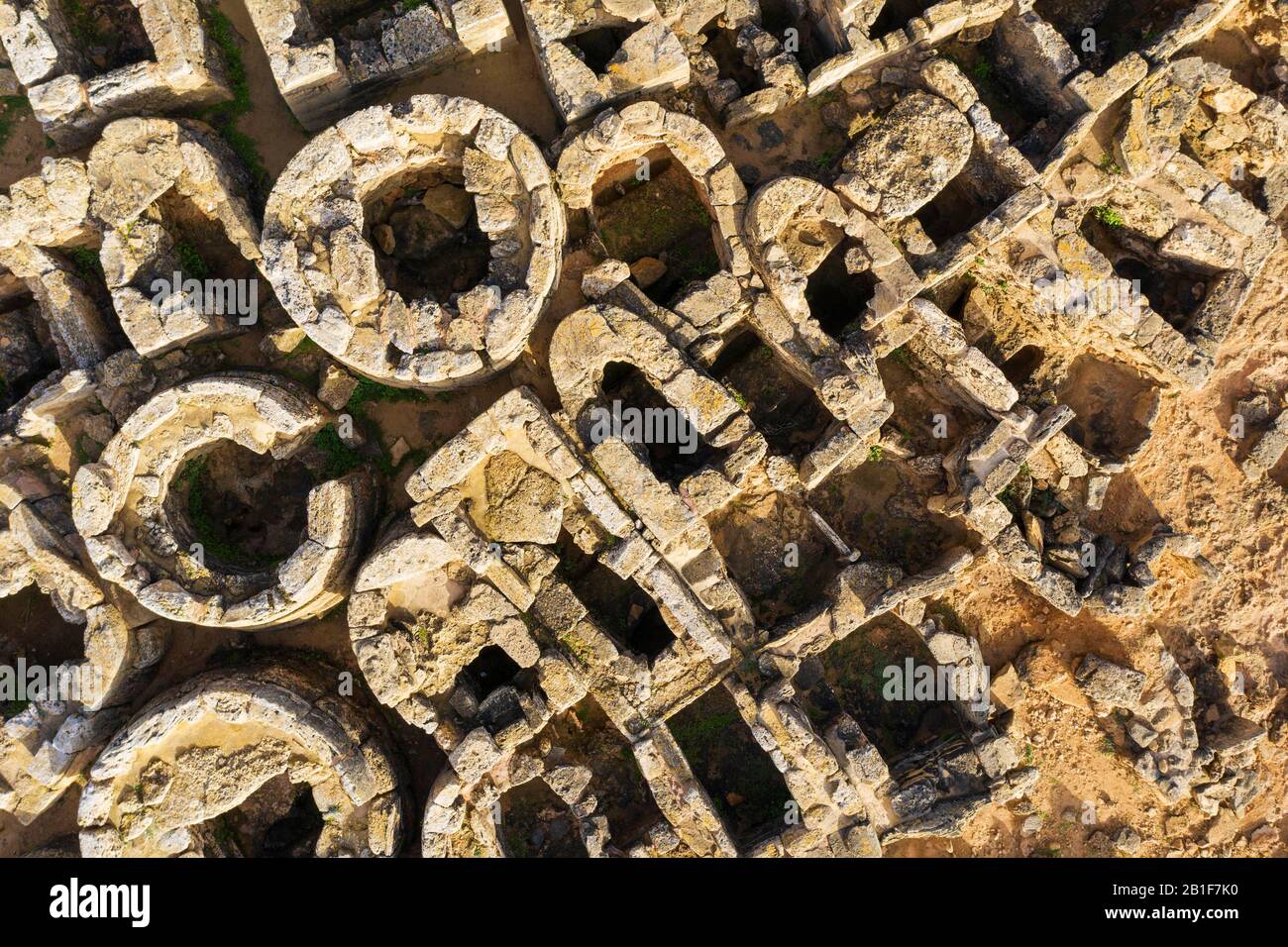 Necropolis of Son Real from above, Punta des Fenicis near Can Picafort, drone image, Majorca, Balearic Islands, Spain Stock Photo