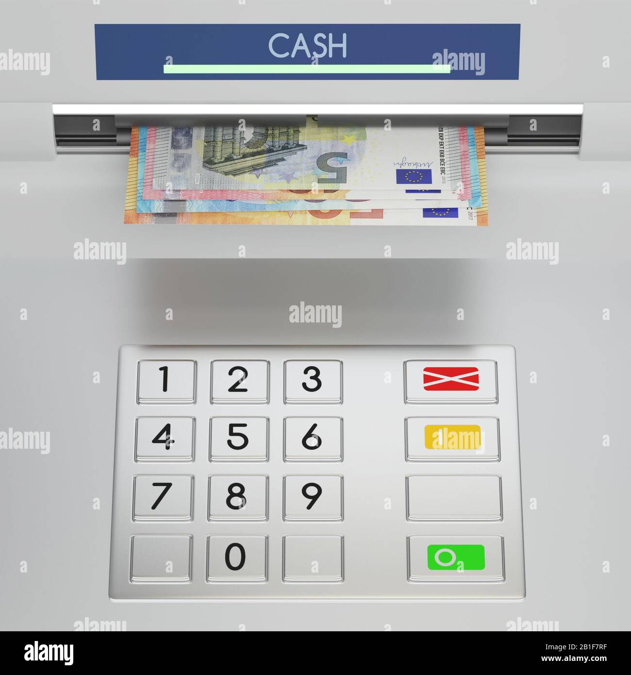 Atm machine keypad with euro banknotes Stock Photo