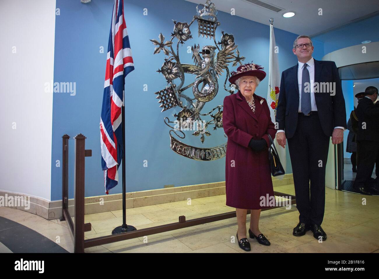 Queen Elizabeth II with Director General Andrew Parker during a visit to the headquarters of MI5 at Thames House in London. Stock Photo