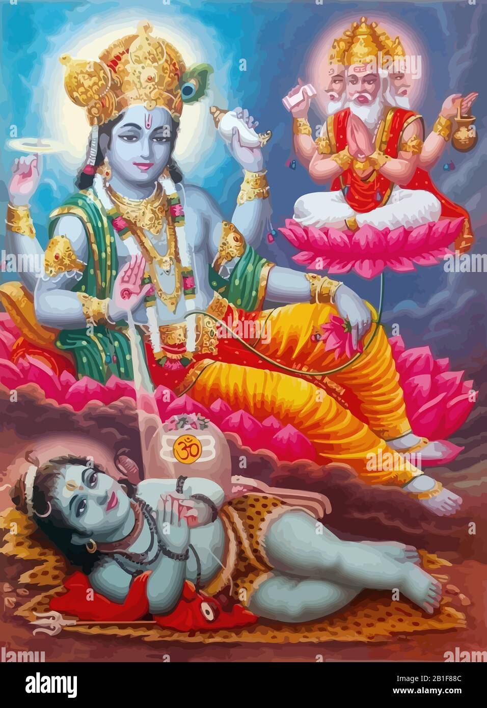 lord Surya sun shell holy baby Shiva mythology hinduism illustration