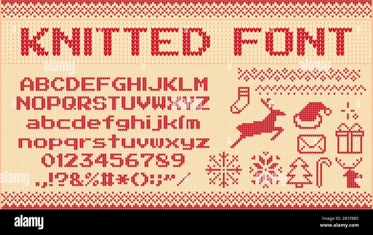 Winter sweater font. Knitted christmas sweaters letters, knit jumper xmas  pattern and ugly sweater knits vector illustration set Stock Vector Image &  Art - Alamy