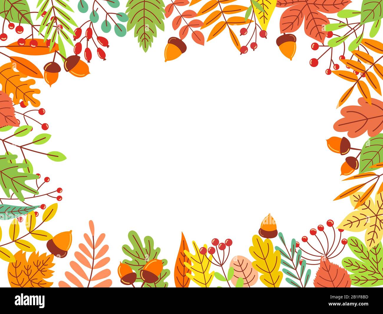 Autumn leaves frame. Fallen yellow leaf, september foliage and autumnal garden leaves border vector illustration Stock Vector