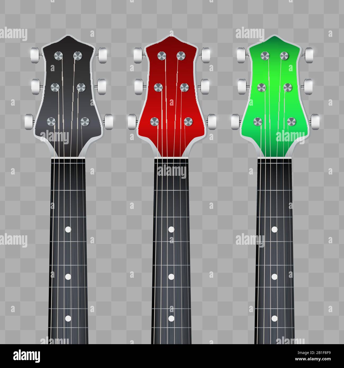 Set of Guitar neck fretboard and headstock Stock Vector