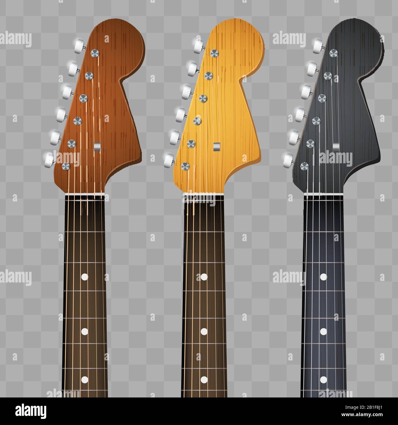 Set of Guitar neck fretboard and headstock Stock Vector