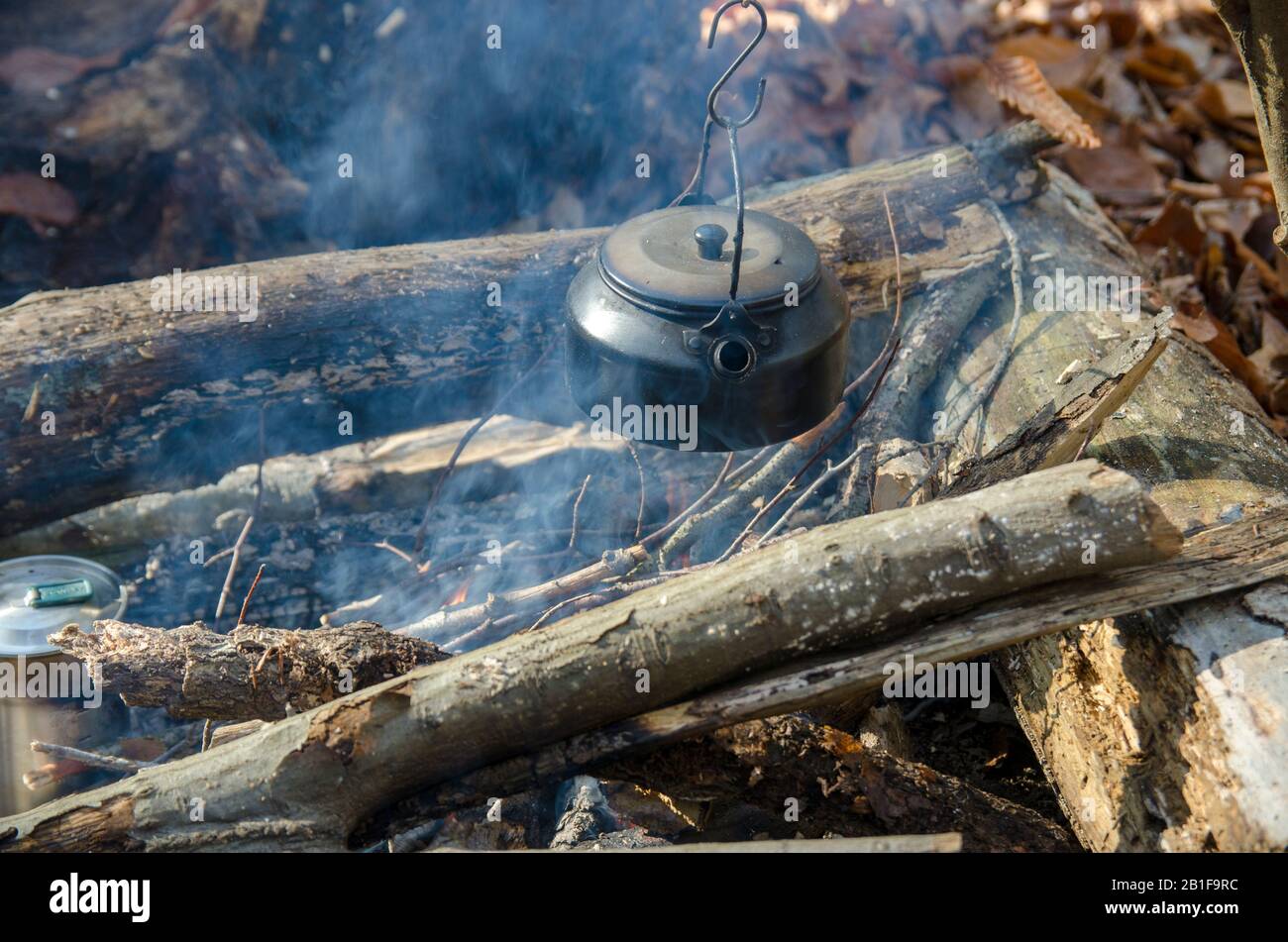Making Tea in Camping Stock Photo Alamy