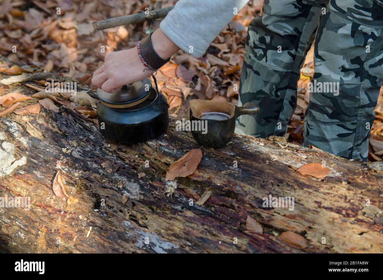 Making Tea in Camping Stock Photo Alamy