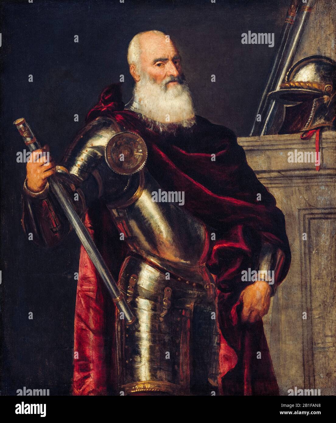 Vincenzo Cappello (1469-1541), Venetian Navy Admiral, full armour, portrait painting by Titian, circa 1540 Stock Photo