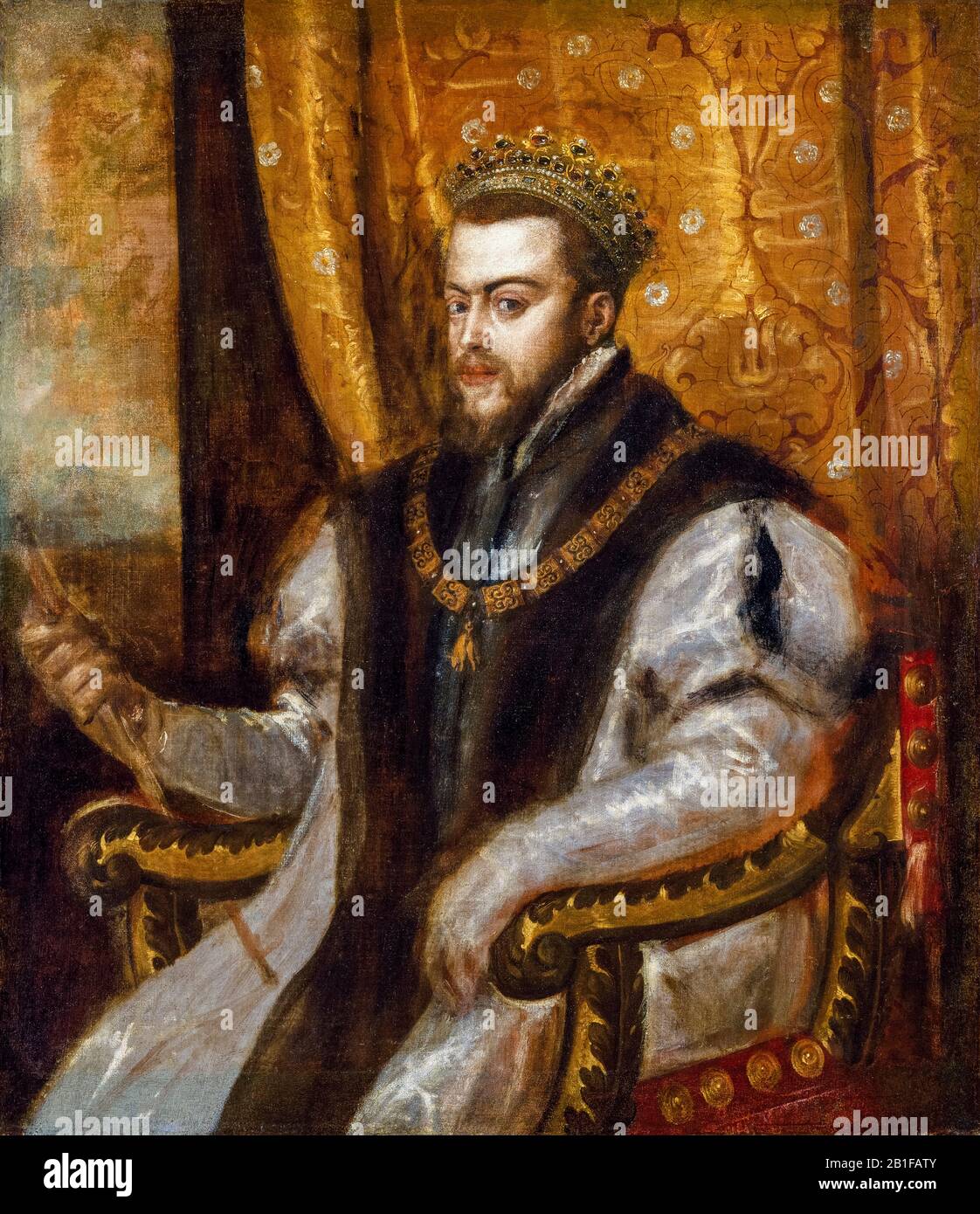 King Philip II of Spain (1527-1598), portrait painting by Titian, Tiziano Vecellio, 1545-1556 Stock Photo