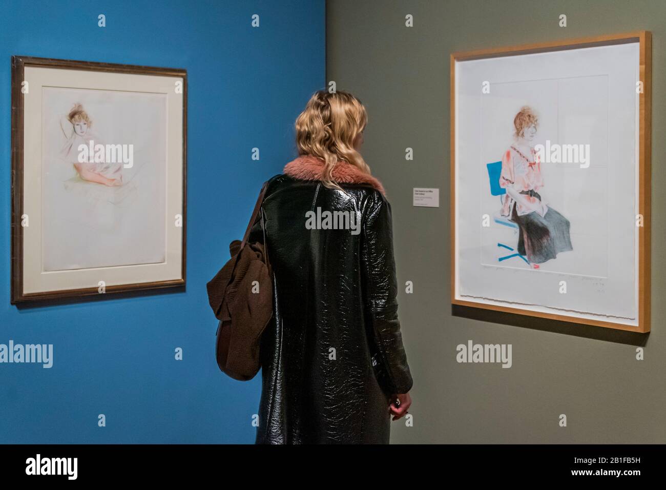 London, UK. 25th Feb 2020. Celia Birtwell - David Hockney: Drawing from Life, a new exhibition at the National Portrait Gallery. It explores Hockney as a draughtsman from the 1950s to the present by focusing on depictions of himself and a small group of sitters close to him. Featuring around 150 works from public and private collections across the world, as well as from the David Hockney Foundation and the artist. It runs from 27 February - 28 June 2020. Credit: Guy Bell/Alamy Live News Stock Photo