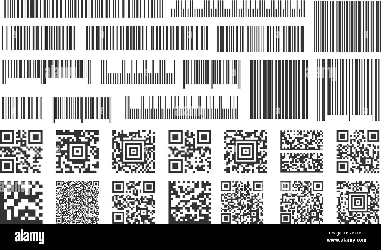 Digital barcode. Supermarket bar labels, shop inventory code and technology codes bars. Barcodes vector set Stock Vector