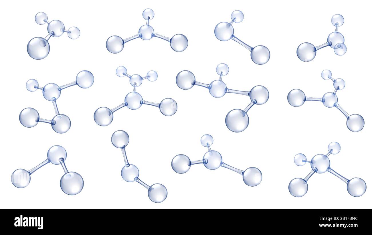 Molecule model. Hyaluronic acid molecules, chemical science organic molecular structure and reflecting molecules models 3d vector set Stock Vector