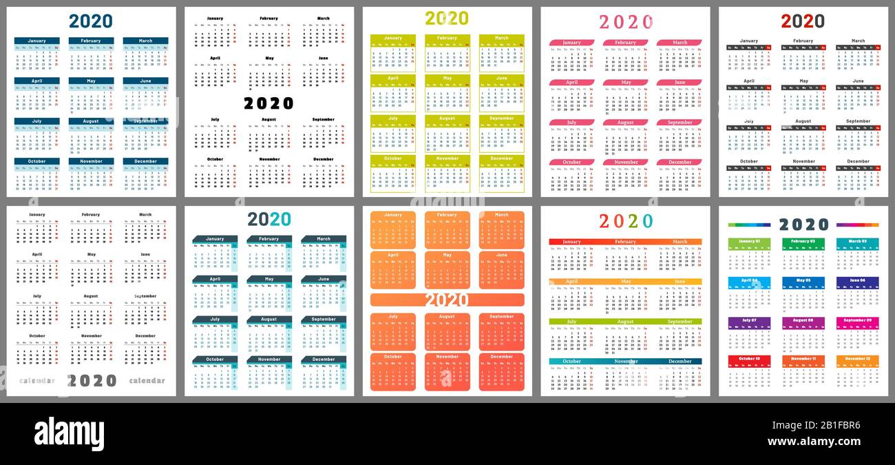 Calendar 2020. Wall planner calendars, week starts grid and year dates