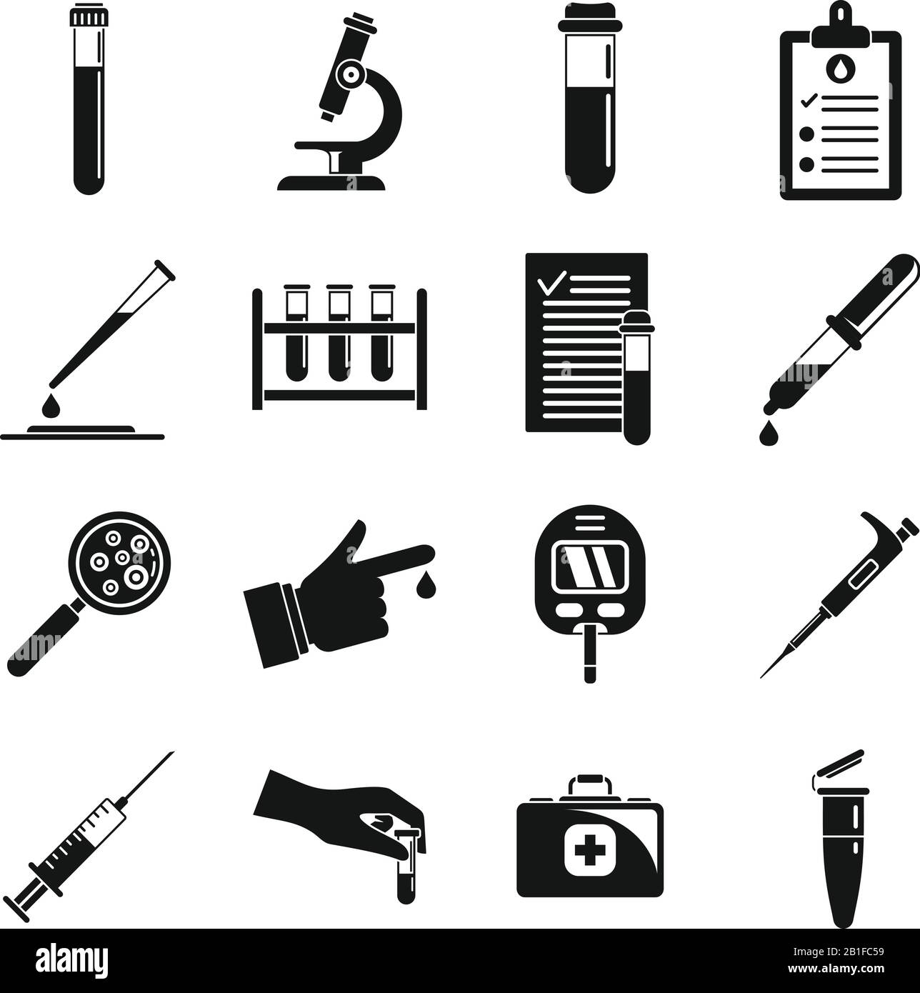 Blood test icons set. Simple set of blood test vector icons for web