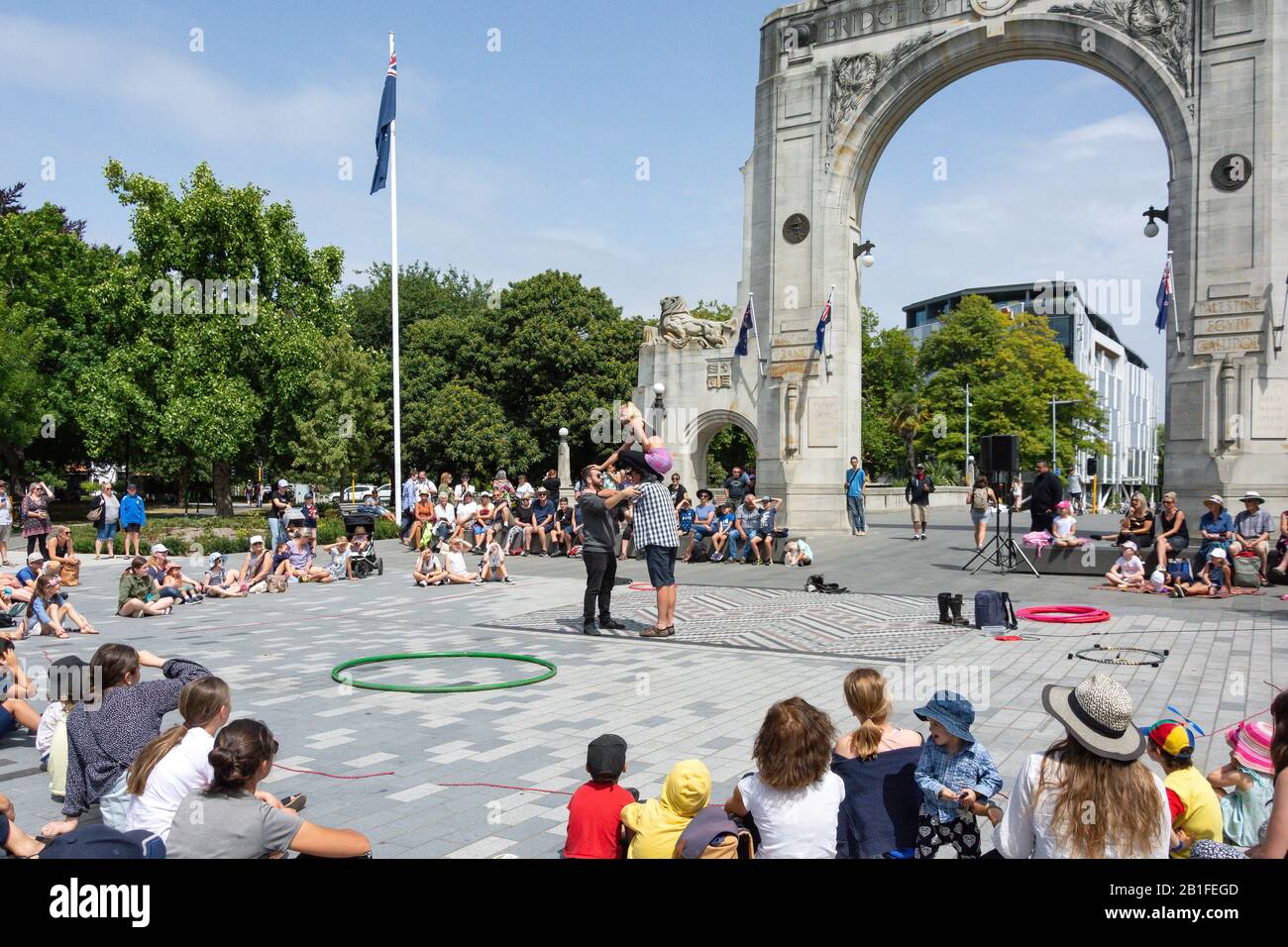 Street performers at the International Busker Festival, Oxford Terrace, Christchurch Central City, Christchurch, Canterbury Region, New Zealand Stock Photo