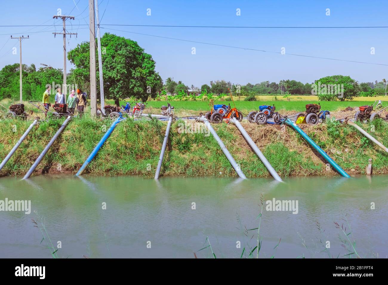 SUPHAN BURI THAILAND DECEMBER 7 farmers control water pump on