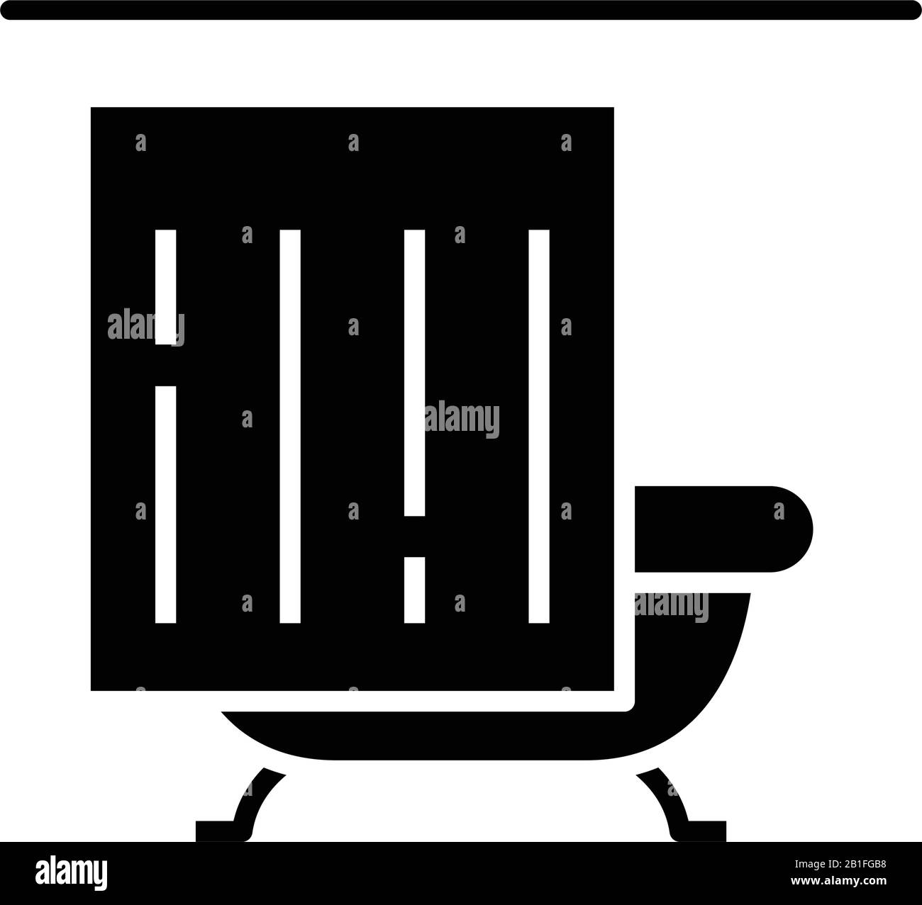 Bath curtain black icon, concept illustration, vector flat symbol ...