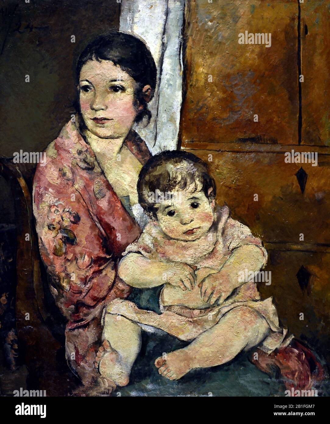 Portrait of the Artist's Wife and Daughter Alexander Shevchenko 1883 - 1948  Russia, Russian, Federation, Stock Photo