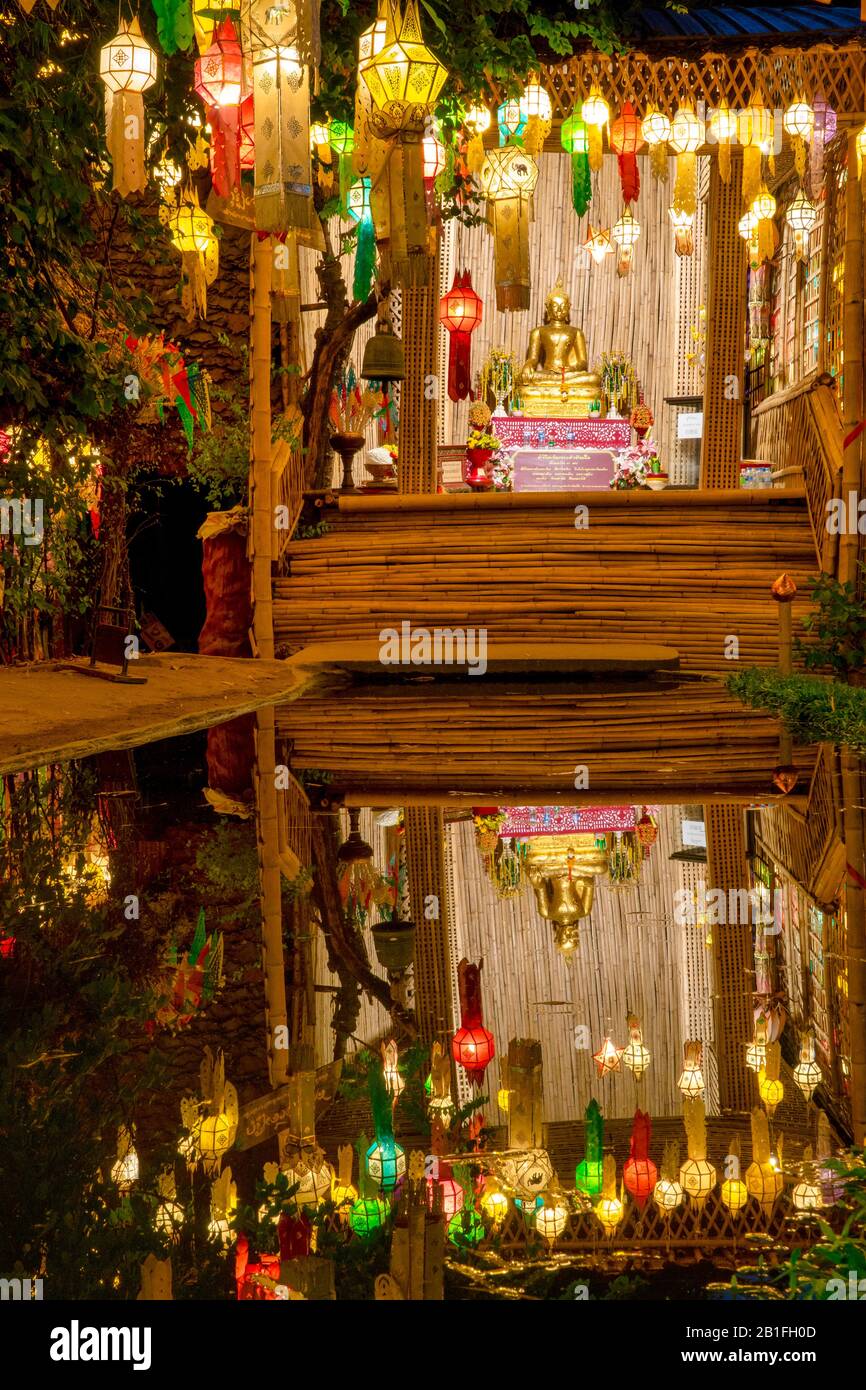 Buddha image in Wat Phan Tao, Chiang Mai, Thailand Stock Photo
