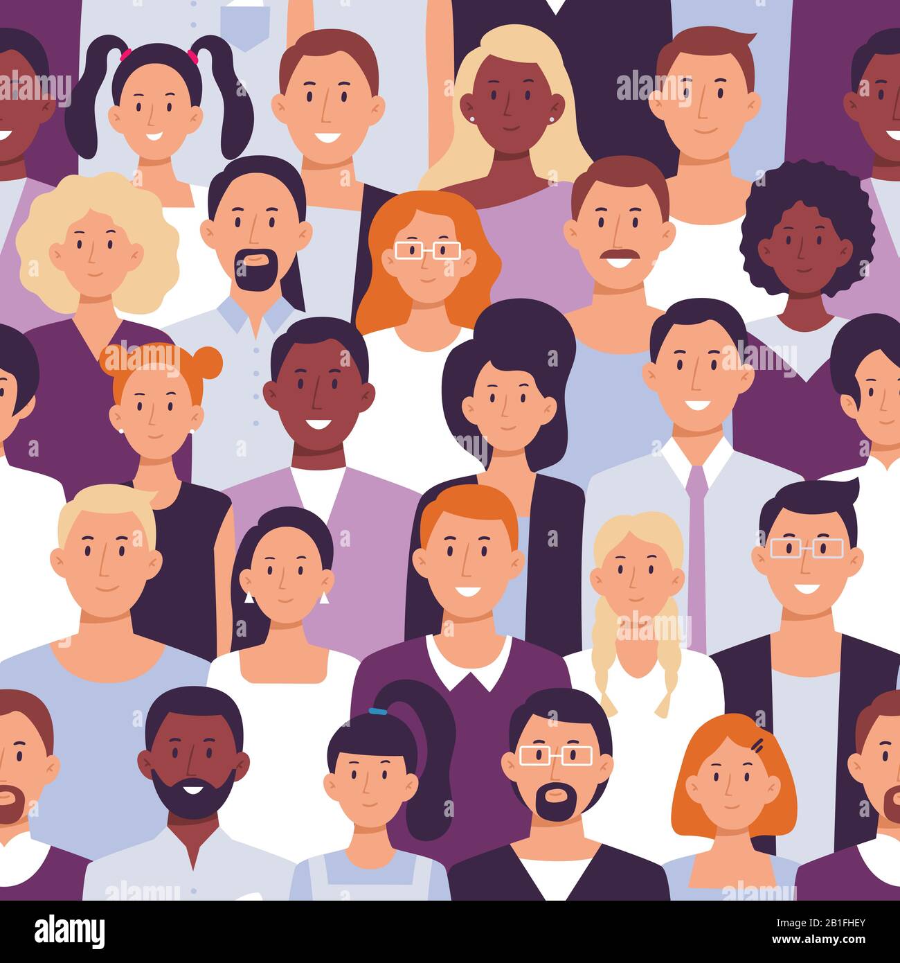 Business people crowd pattern. Office employees, workers team portrait and colleagues standing together seamless vector illustration Stock Vector