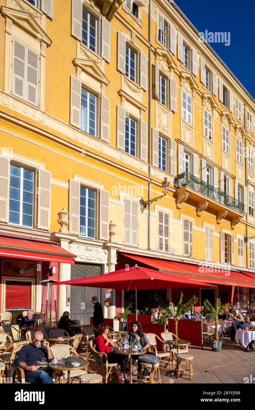 Restaurants in Cours Saleya, Nice, South of France, Stock Photo
