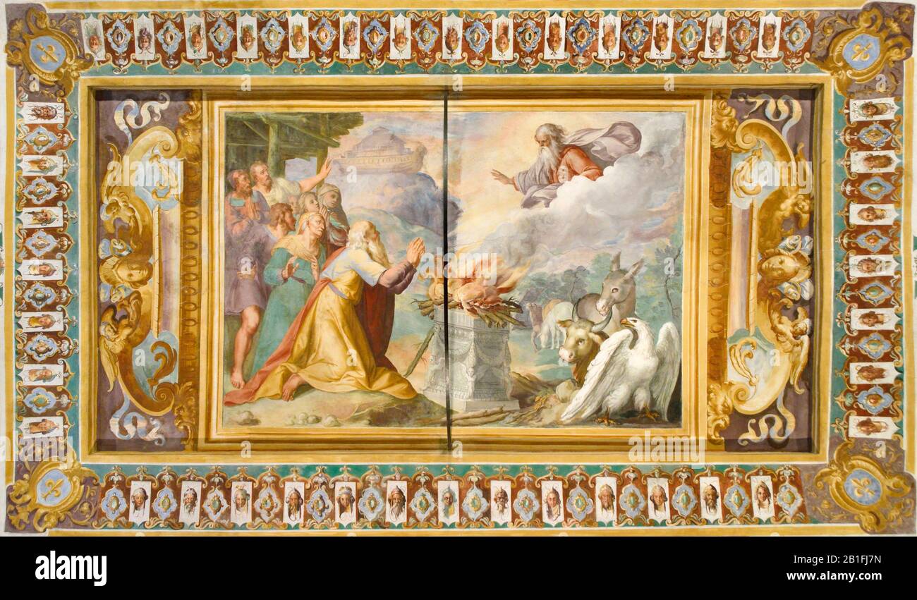 Villa d'Este - Tivoli,  Noah salon (Noah's offering of thanksgiving.- Durante Alberti), UNESCO World Heritage Site - Lazio, Italy, Euro Stock Photo