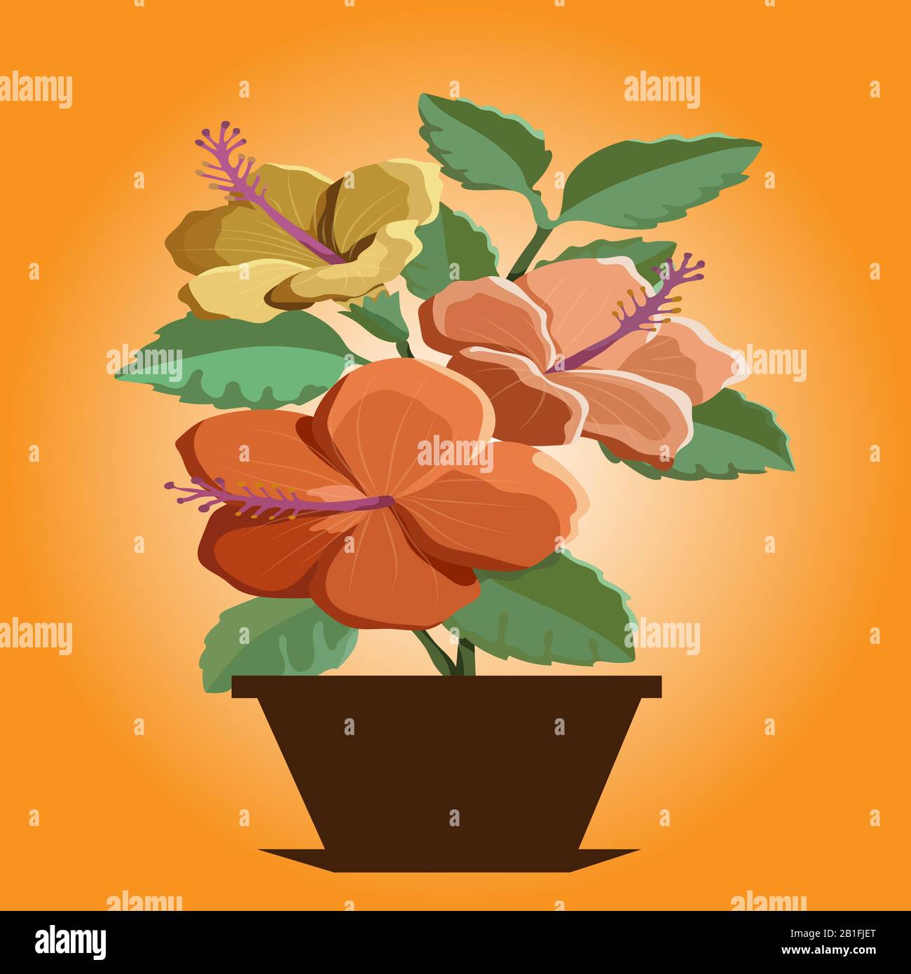 beautiful flower and pot illustration art design Stock Vector