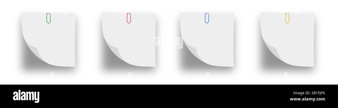 Four white sheets  with clip isolated on white Stock Photo