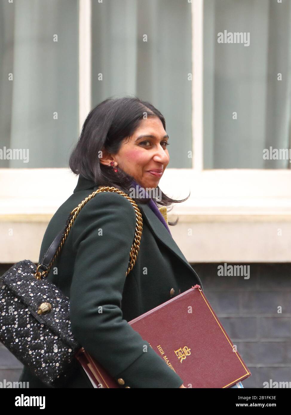 London, UK. 25th Feb, 2020. Attorney General Suella Braverman leaving the weekly Cabinet Meeting in Downing Street. Credit: Uwe Deffner/Alamy Live News Stock Photo