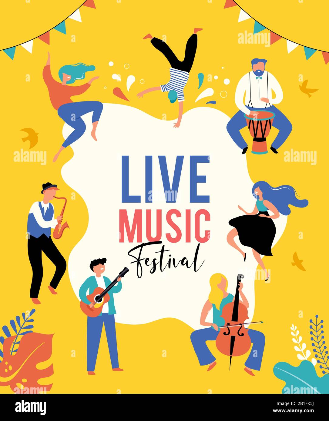 Summer fest, concept of live music festival, jazz and rock, food street