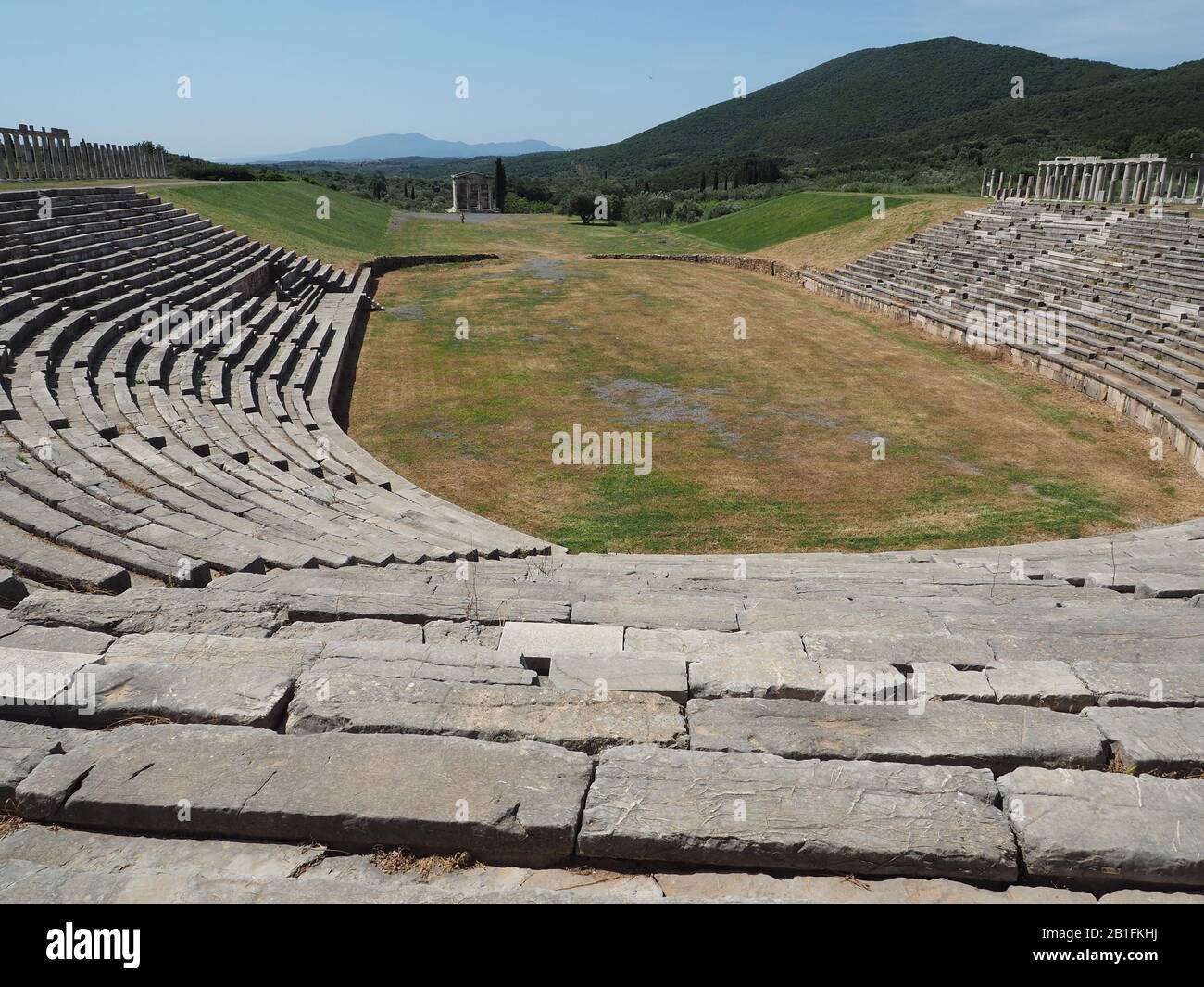 The Stadium at Ancient Messene, Ithomi, Messini, Messenia, Peloponnese, Greece Stock Photo