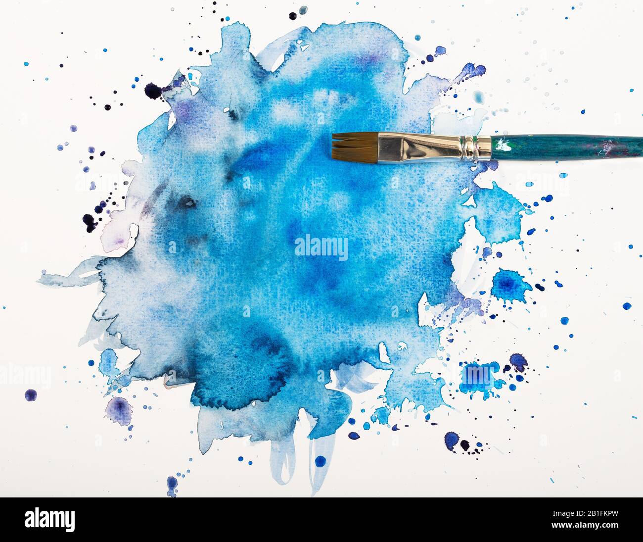 blue watercolor stain with brush isolated on white Stock Photo - Alamy
