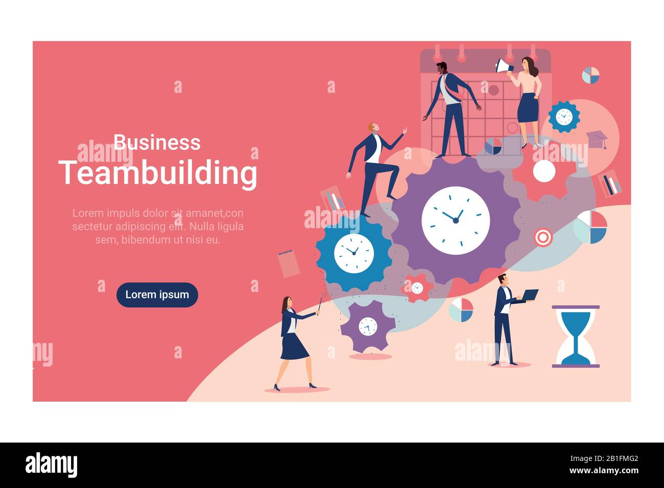 Vector of a business team building a successful company, managing time efficiently Stock Vector