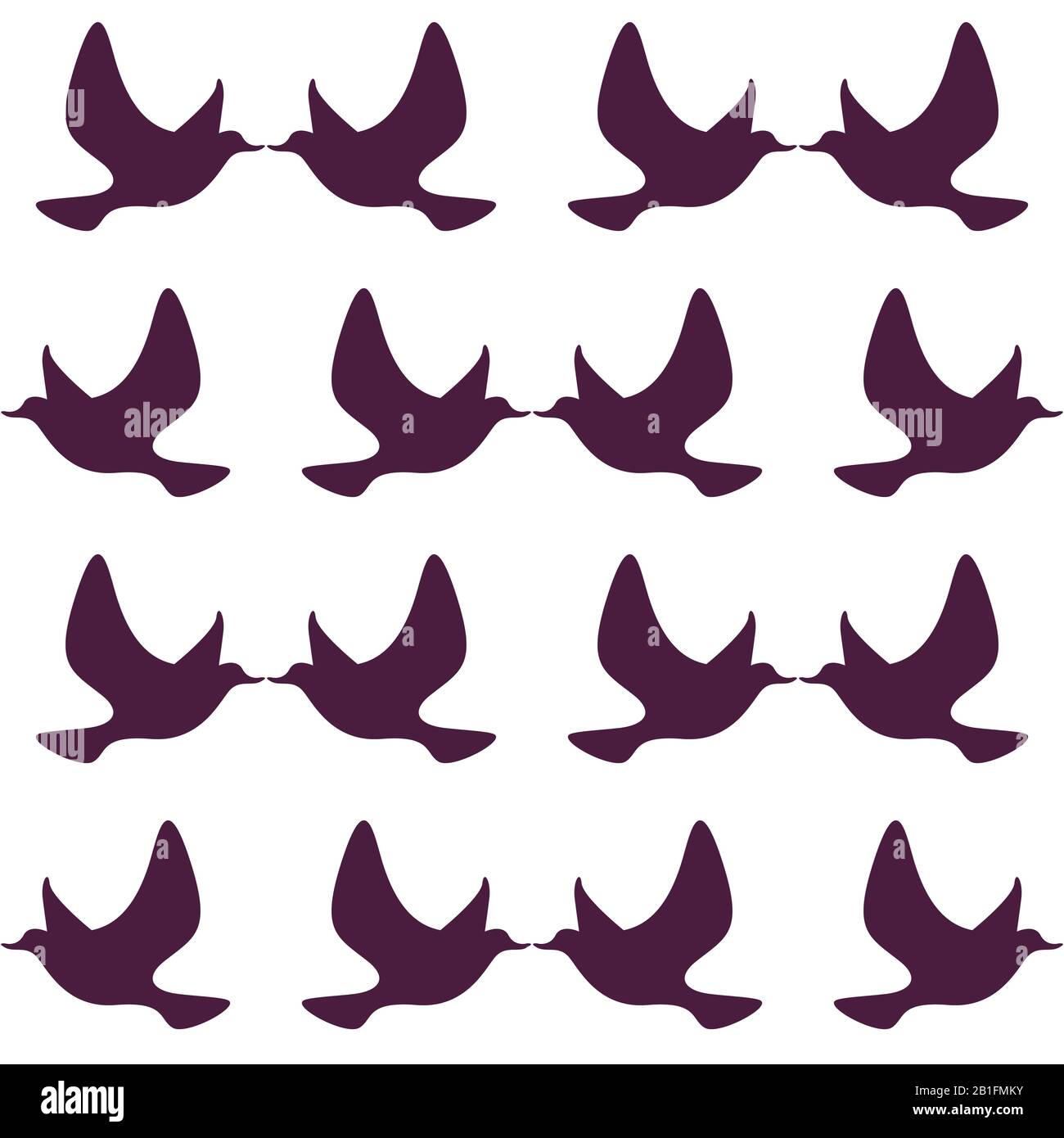 Flying silhouette of little kissing birds seamless pattern Stock Vector