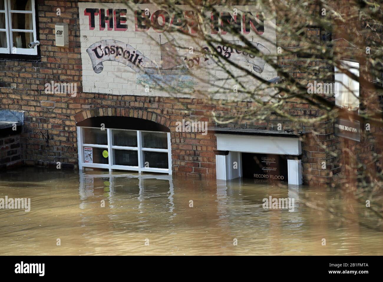 The Boat Inn in Jackfield near Ironbridge, Shropshire, floodwaters have reached the highest levels in memory as the River Severn remains high, with warnings of further flooding across the UK. See PA story WEATHER Storm. Photo credit should read: Nick Potts/PA Wire Stock Photo