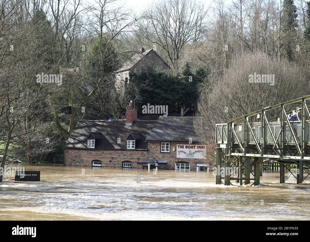 The Boat Inn in Jackfield near Ironbridge, Shropshire, floodwaters have reached the highest levels in memory as the River Severn remains high, with warnings of further flooding across the UK. See PA story WEATHER Storm. Photo credit should read: Nick Potts/PA Wire Stock Photo