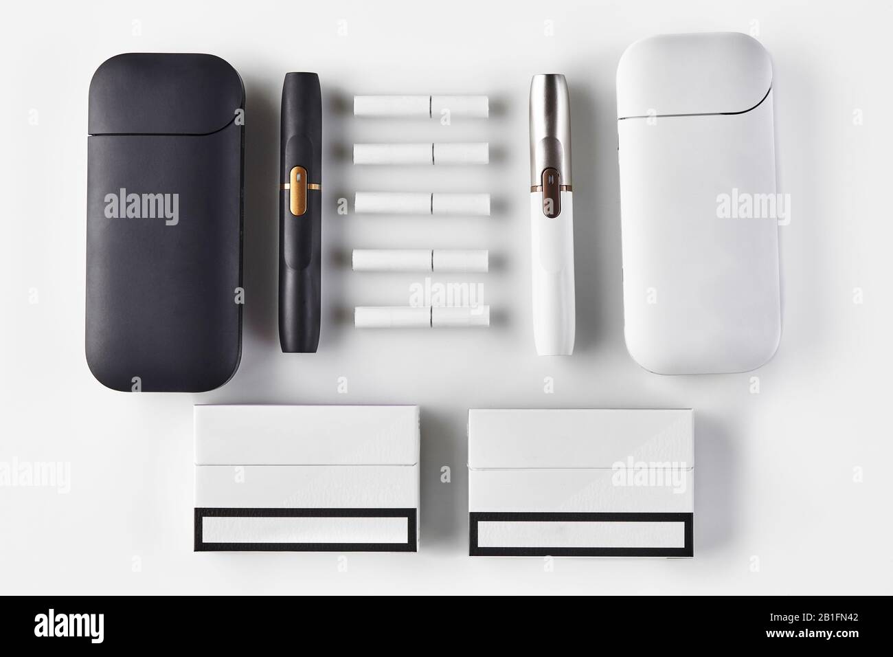 New generation, black and white two electronic cigarettes and batteries