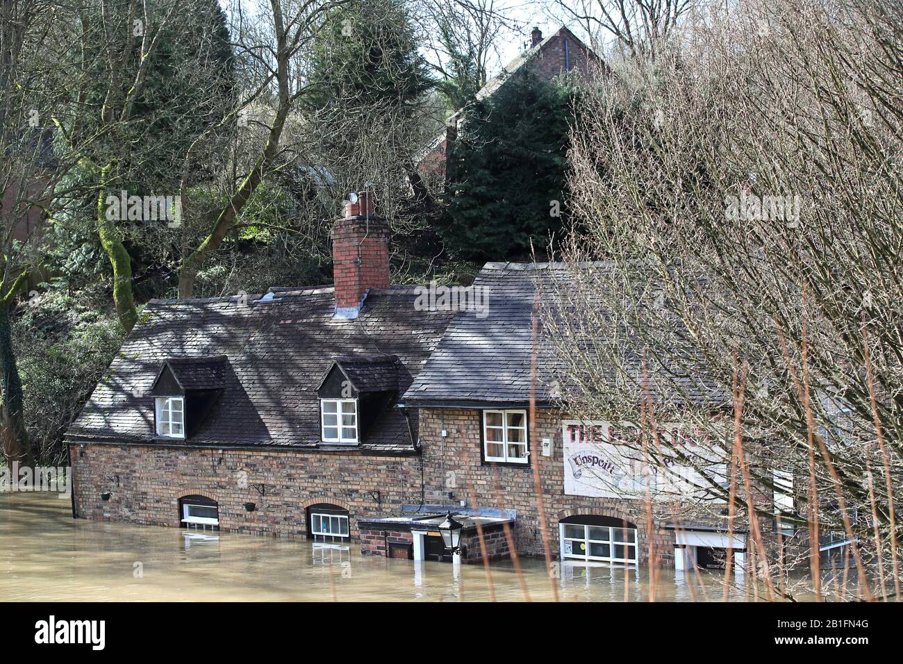 The Boat Inn in Jackfield near Ironbridge, Shropshire, floodwaters have reached the highest levels in memory as the River Severn remains high, with warnings of further flooding across the UK. See PA story WEATHER Storm. Photo credit should read: Nick Potts/PA Wire Stock Photo