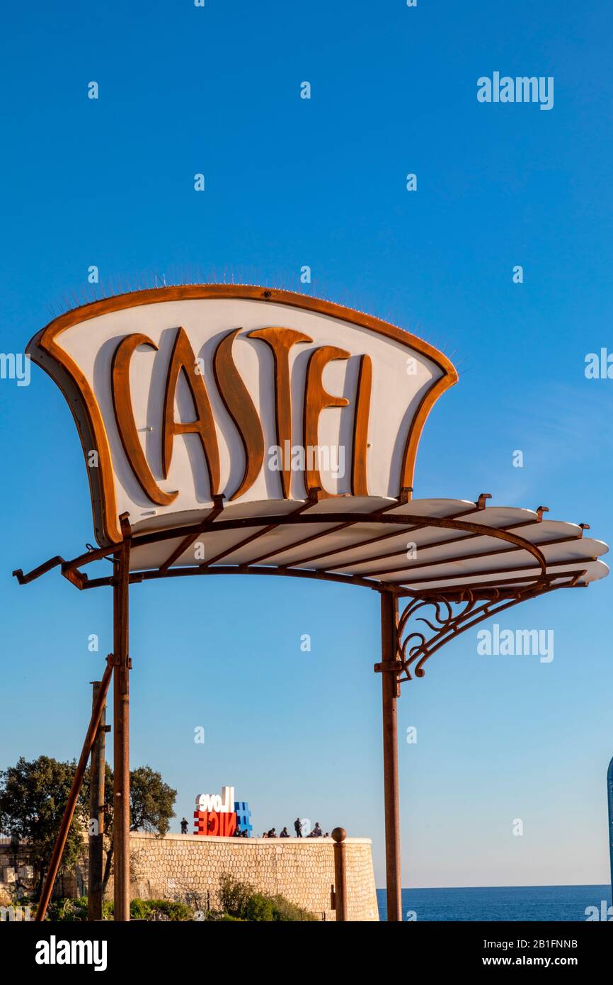 Castel Beach Signage, Nice, South of France, Stock Photo