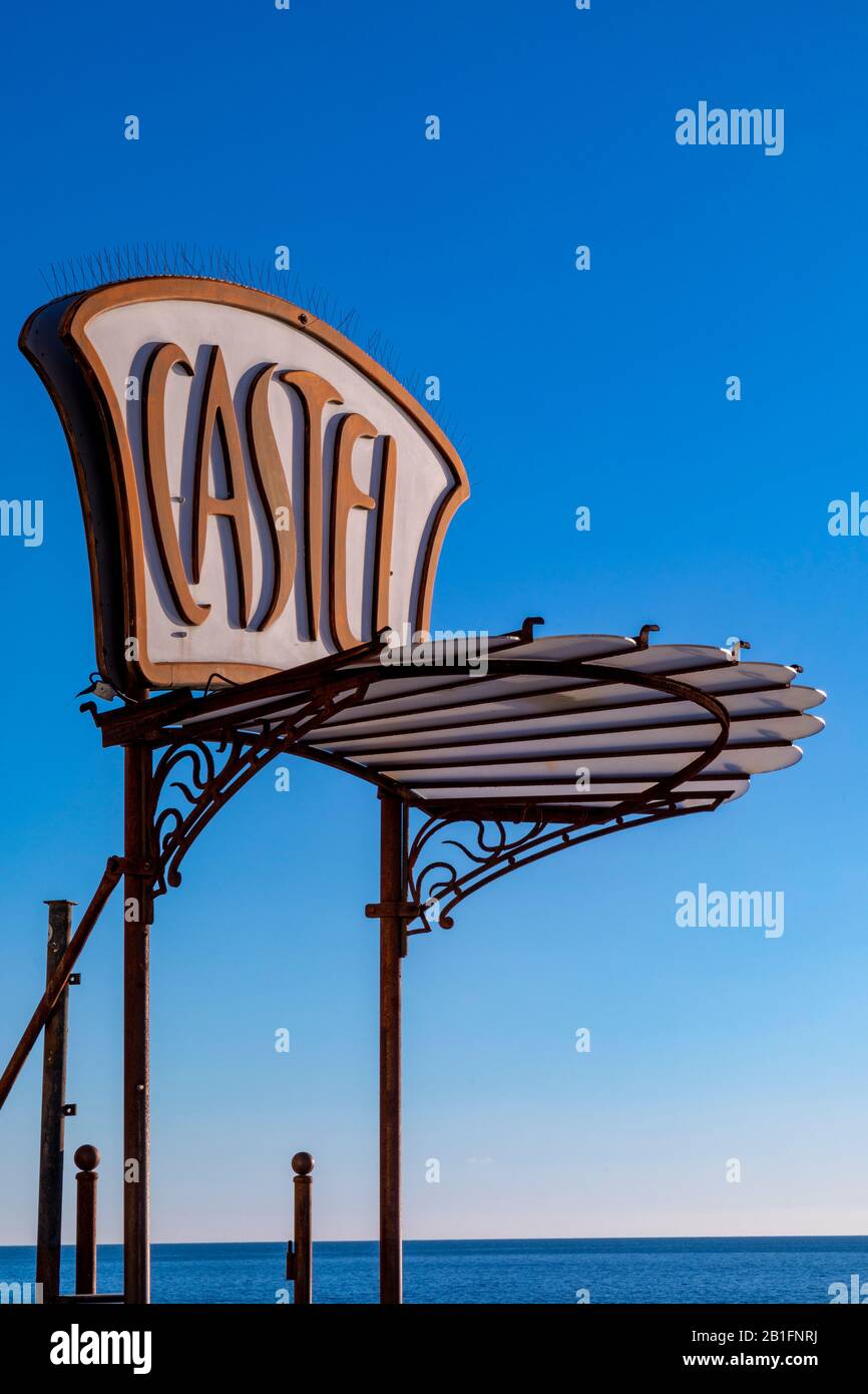 Castel Beach Signage, Nice, South of France, Stock Photo
