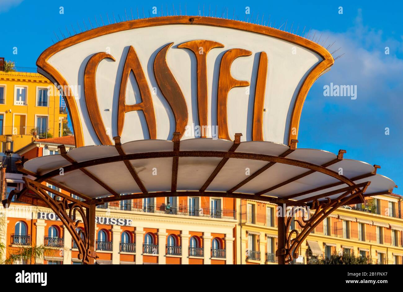 Castel Beach Signage, Nice, South of France, Stock Photo