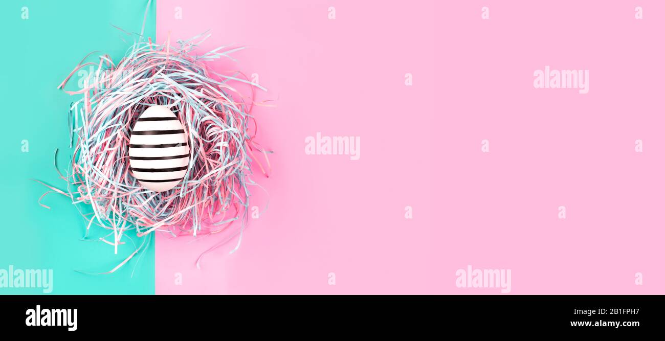 Banner Made With Graphic Hand Painted Line Egg In Decorative Nest