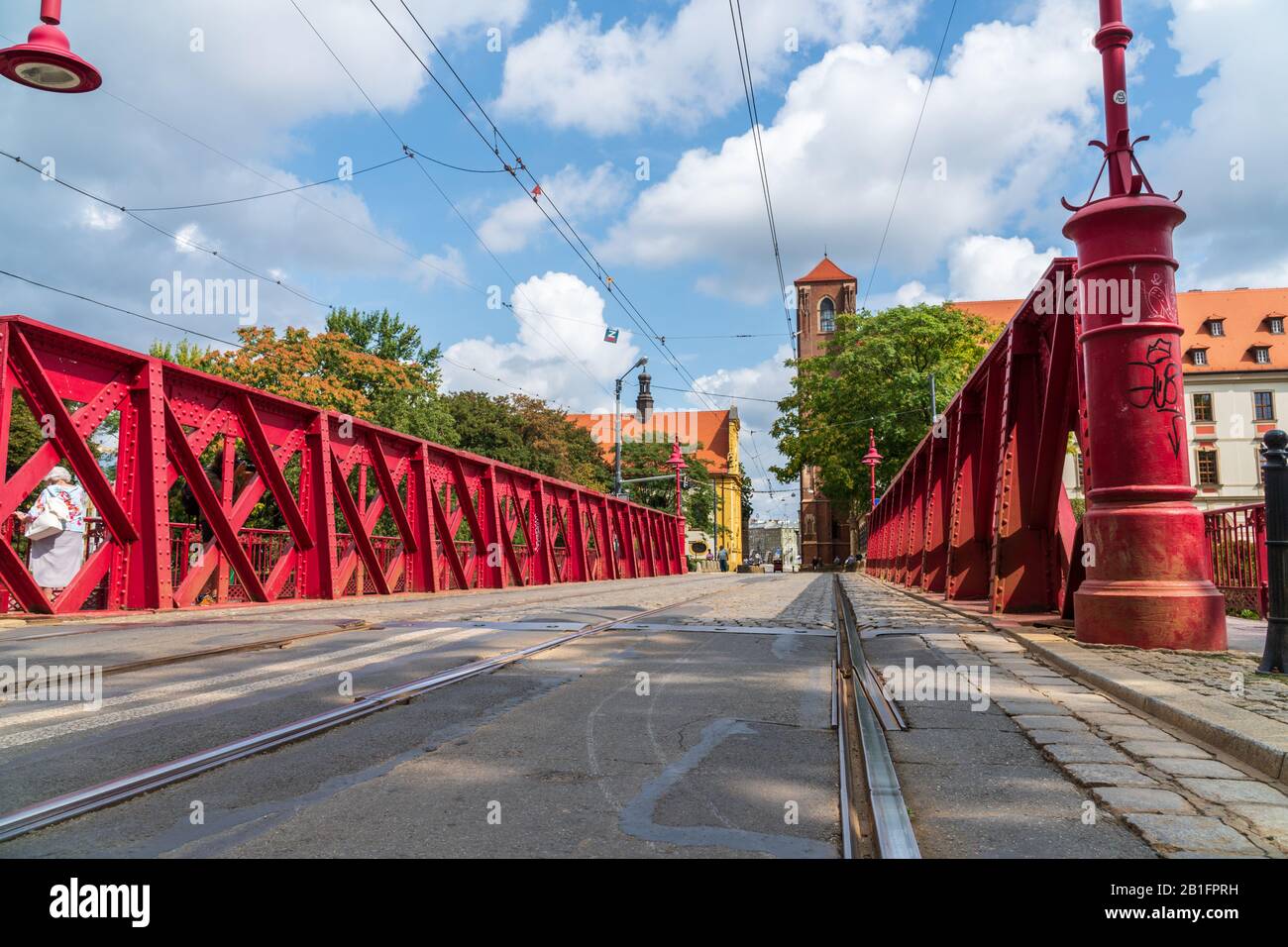 Wroclaw, Poland - August 16, 2019: Sand Bridge (Most Piaskowy) over river Oder is the oldest bridge in town. Located at Sand Island (Wyspa Piaskowy) Stock Photo